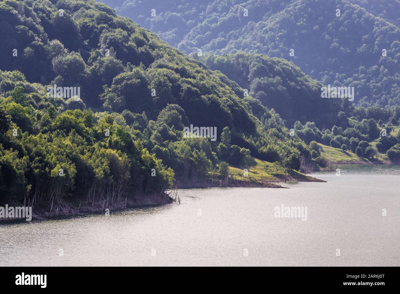 Siriu artificial dam lake a on the Buzau River valley in Buzau Mountains,  Siriu commune, Buzau county of Romania Stock Photo - Alamy