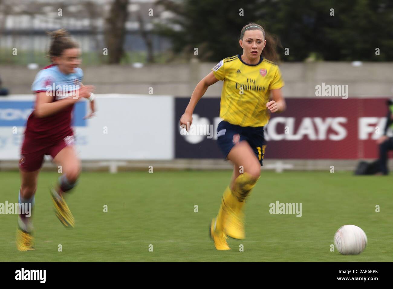 Romford, UK. 26th Jan, 2020.  Katie Mccabe of Arsenal Women being chased by Leanne Kiernan of West Ham United Women during the Women's FA Cup match between West Ham United and Arsenal at the Rush Green Stadium, Romford, London on Sunday 26th January 2020. (Credit: Jacques Feeney | MI News) Photograph may only be used for newspaper and/or magazine editorial purposes, license required for commercial use Credit: MI News & Sport /Alamy Live News Stock Photo