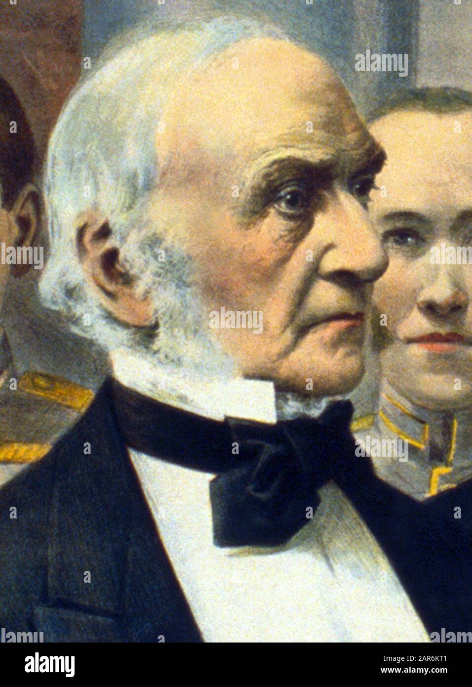 Vintage portrait of William Ewart Gladstone (1809 – 1898) – the British Liberal politician who served as Prime Minister of the United Kingdom on four occasions between 1868 and 1894. Detail from a chromolithograph print circa 1894 by The Strobridge Lithograph Co. Stock Photo