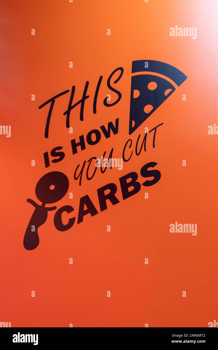 Detroit, Michigan - The Flamz Pizzeria in the city's Morningside neighborhood. The restaurant offers made to order pizzas with unlimited toppings, bak Stock Photo