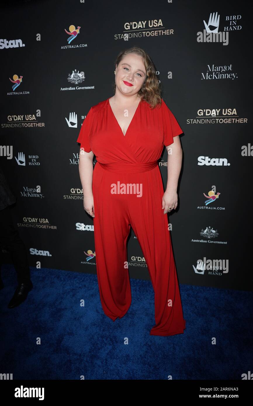 BEVERLY HILLS, CA - JANUARY 25: Danielle Macdonald arrives at the G'Day