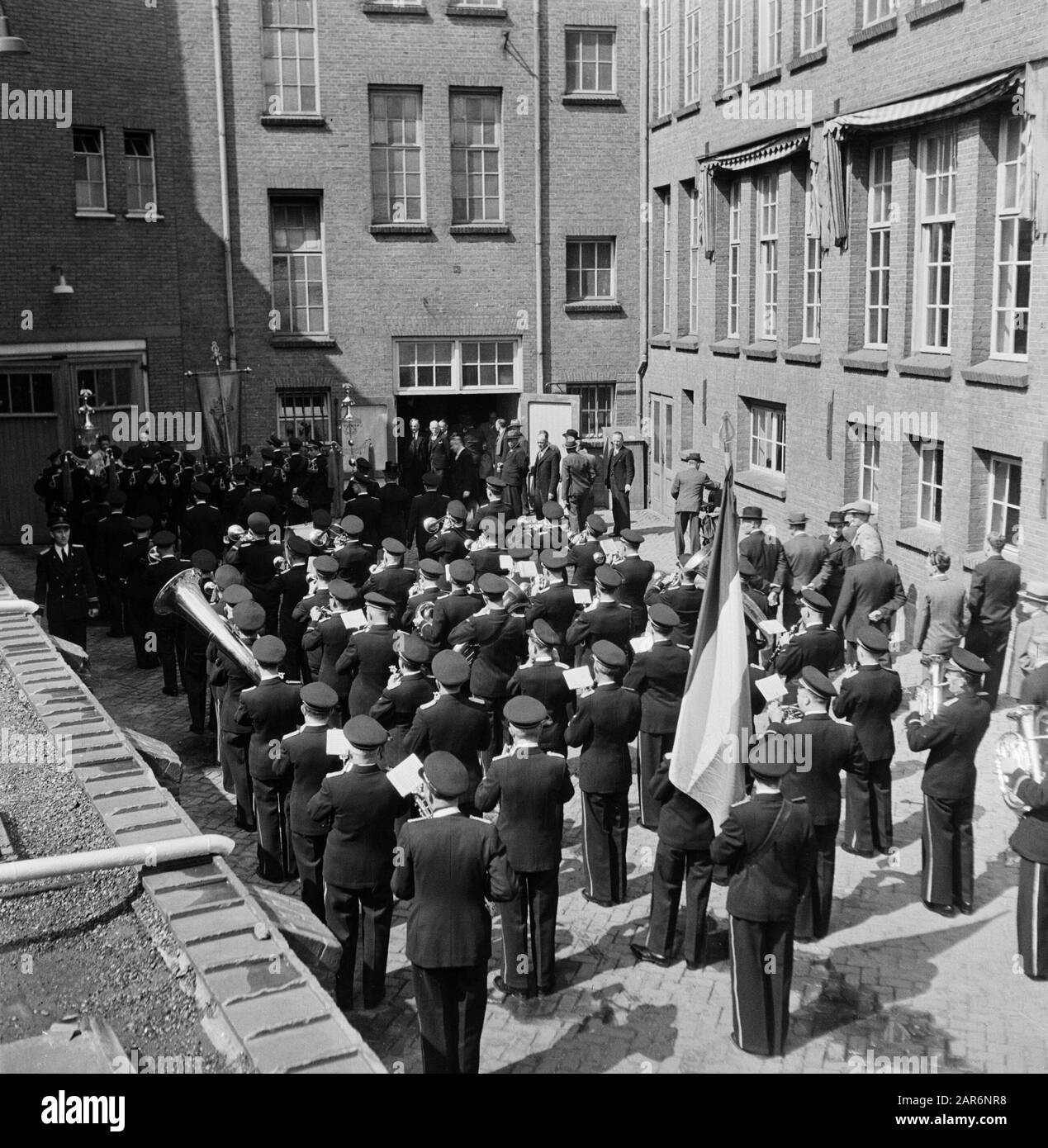 tobacco eindhoven 50th anniversary cigar factory Karel I Eindhoven Musical corps during  execution on courtyard Date: 1 January 1950 Location: Eindhoven Keywords:  factories, musical instruments, musical corps, tobacco industry Stock Photo