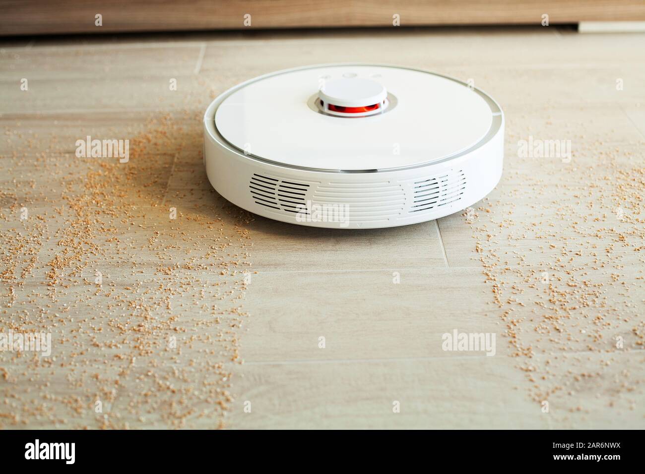 Robot vacuum cleaner performs automatic cleaning of the apartment at a