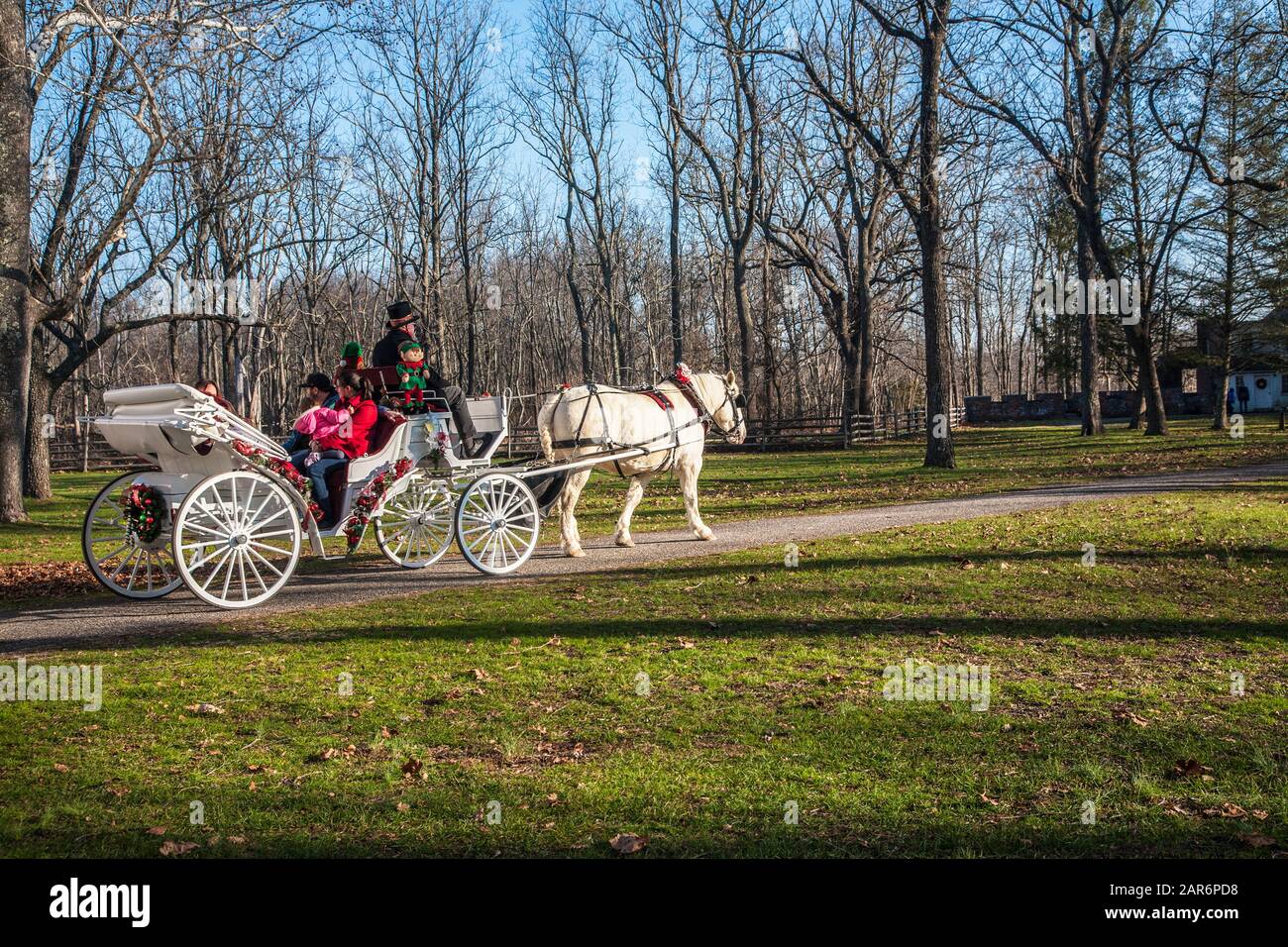 Victorian horse and white carriage ride, New Jersey, USA, vintage Christmas images NJ farm wagon