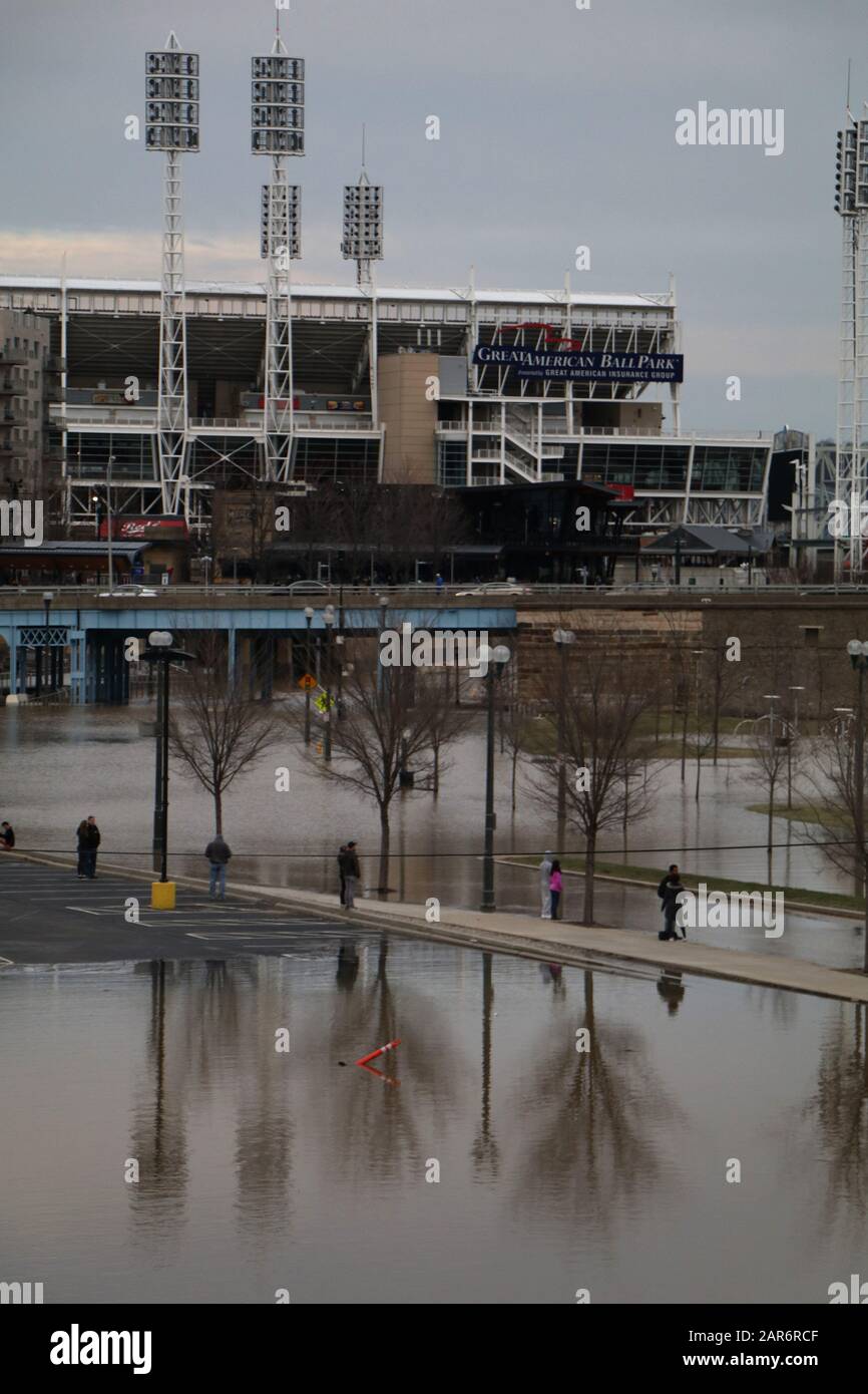 Ohio River flood downtown Cincinnati Ohio Usa Stock Photo