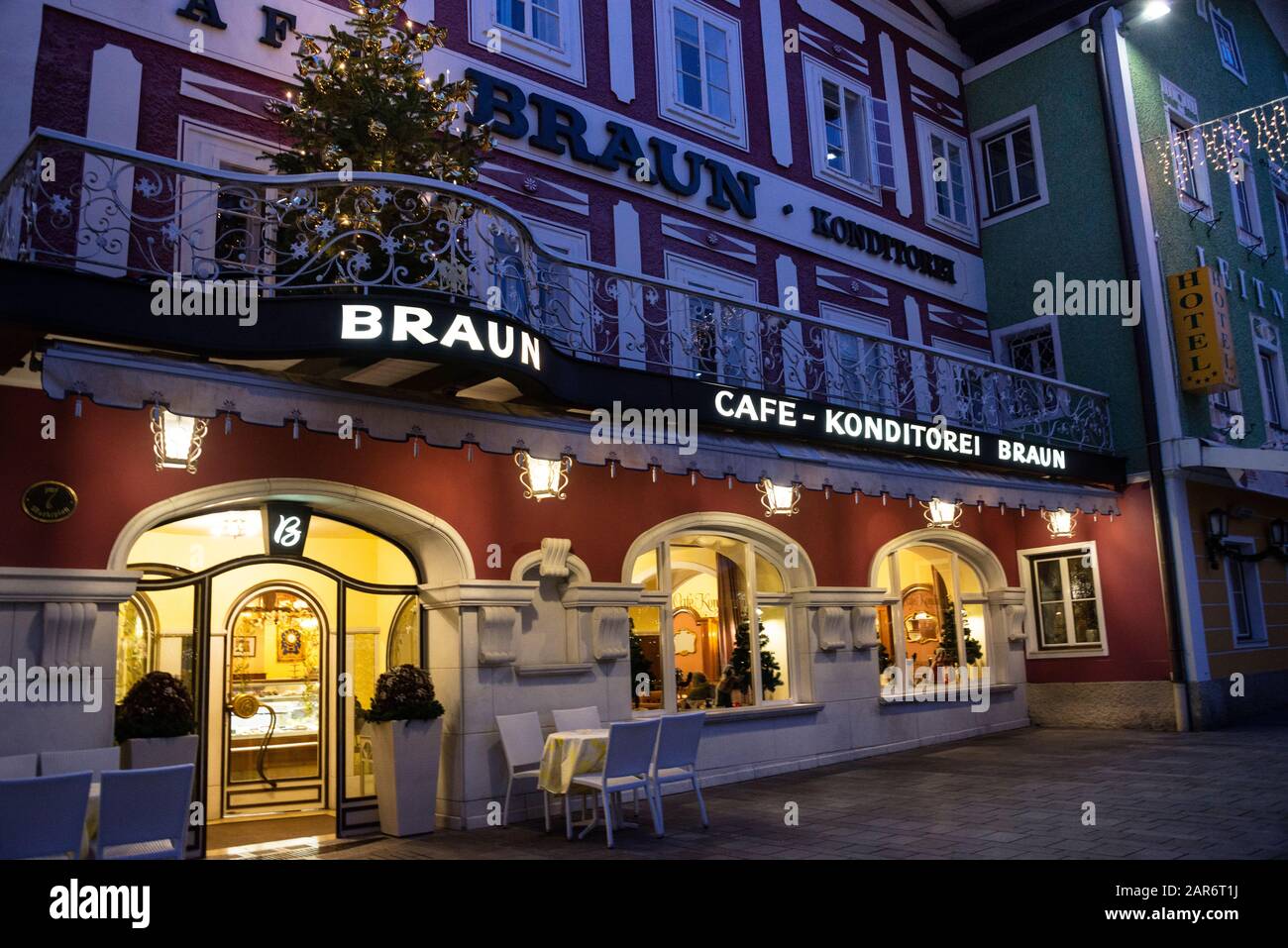 Cafe in Mondsee, Austria. Stock Photo