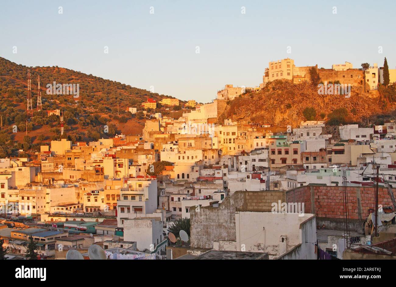 The hillside town of Moulay Idriss Zerhoun, Fes-Meknes region of northern Morocco Stock Photo