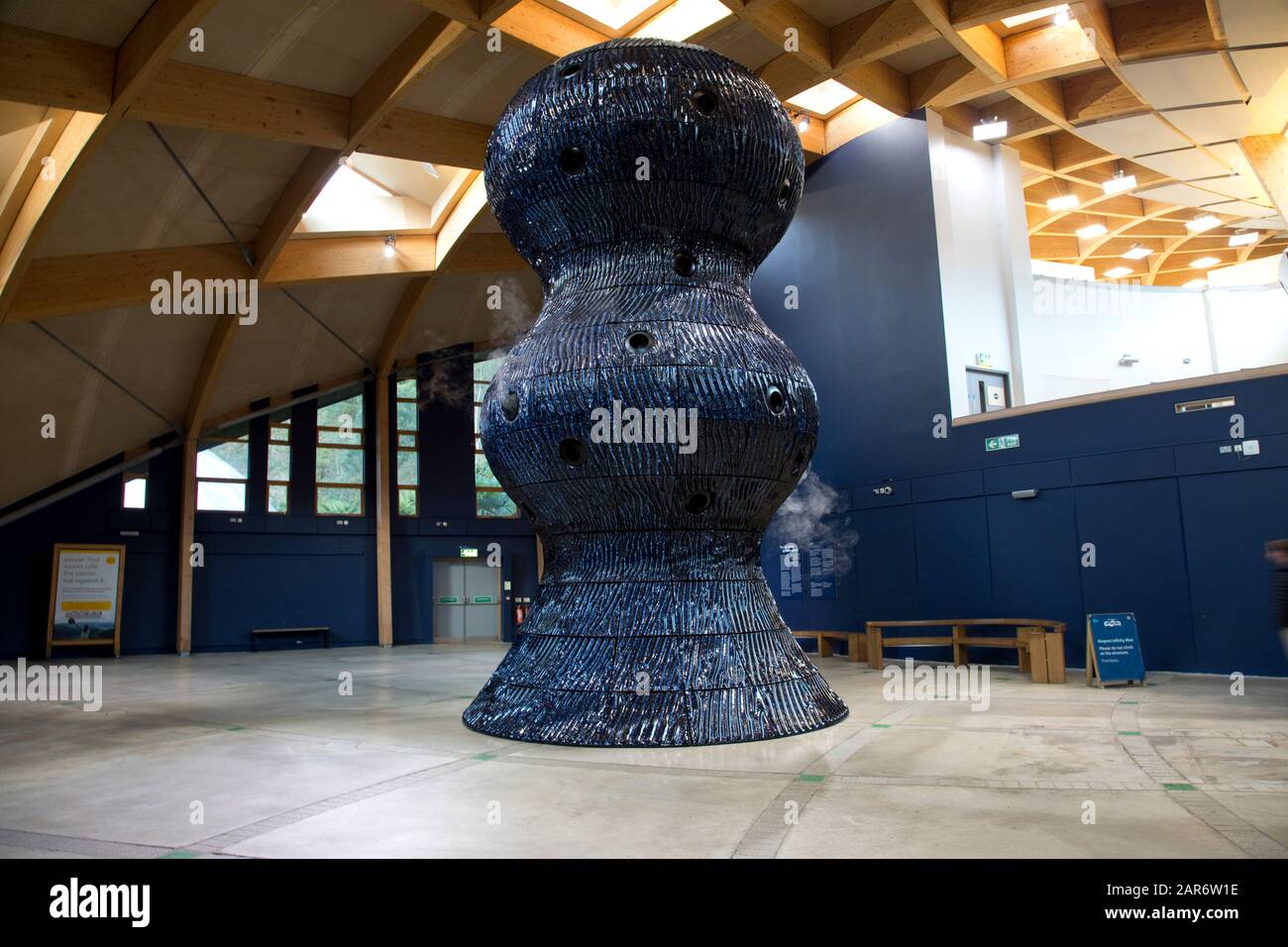 Infinity Blue - huge ceramic breathing sculpture of stromatolite 8.5 metres tall - a massive stack of fossilied cyanobacteria which produces vapour ri Stock Photo