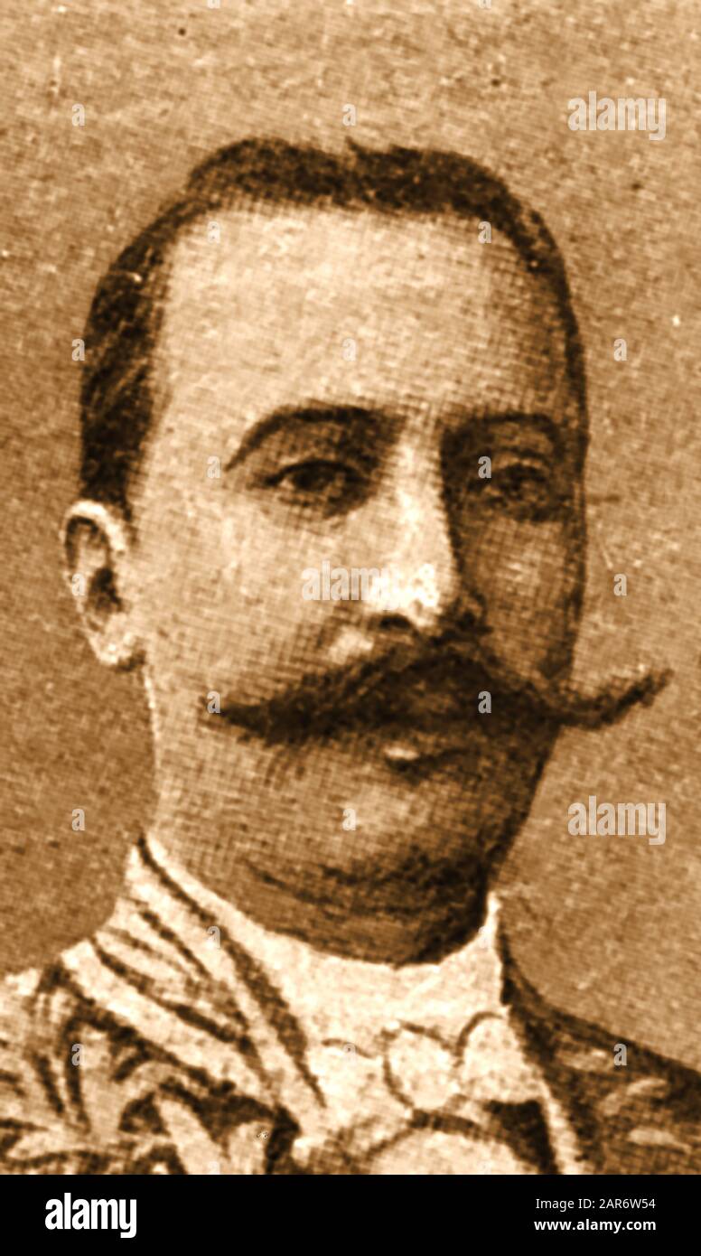 An historic 1822 portrait of Rafael Reyes (Rafael Reyes Prieto ( 1849 – 1921) former President of Columbia, Minister of Development , French Ambassador and Chief of Staff of the Colombian National Army. He was a professional administrator and social reformer who created   a modern Escuela Militar  or Military Academy. Stock Photo