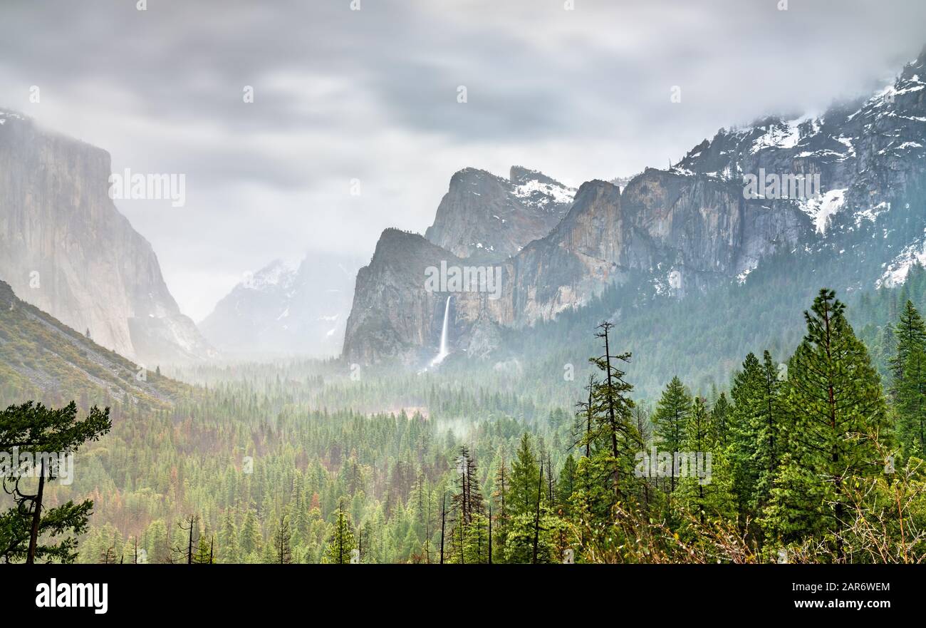 Iconic view of Yosemite Valley in California Stock Photo