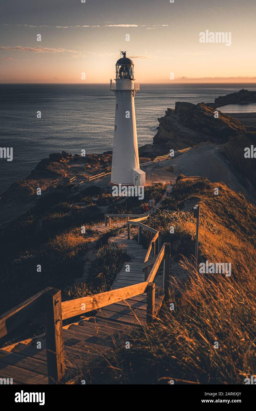 Sunset at Castle Point Lighthouse, New Zealand Stock Photo - Alamy