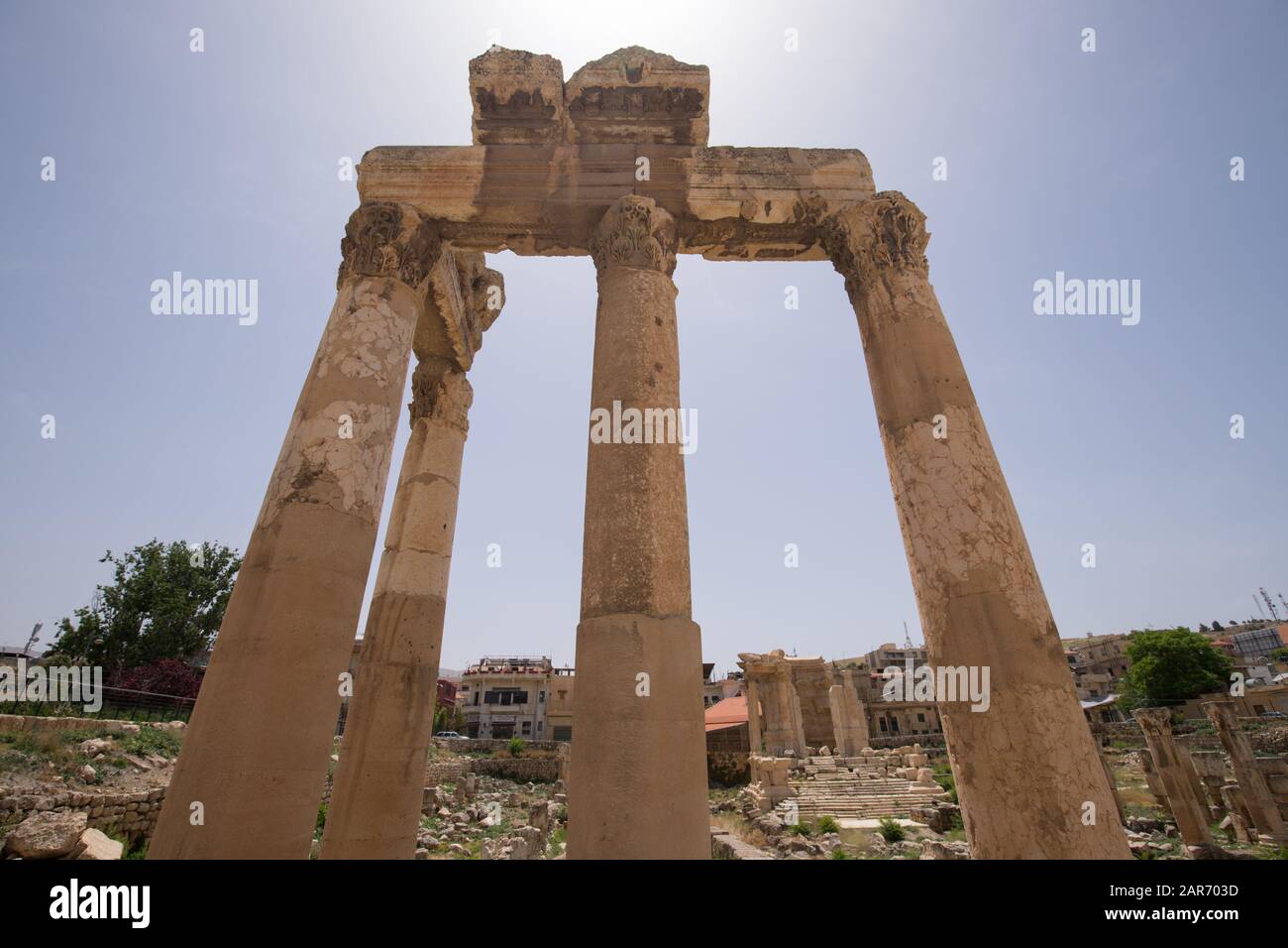 Colonnaded street. The ruins of the Roman city of Heliopolis or Baalbek in the Beqaa Valley. Baalbek, Lebanon - June, 2019 Stock Photo