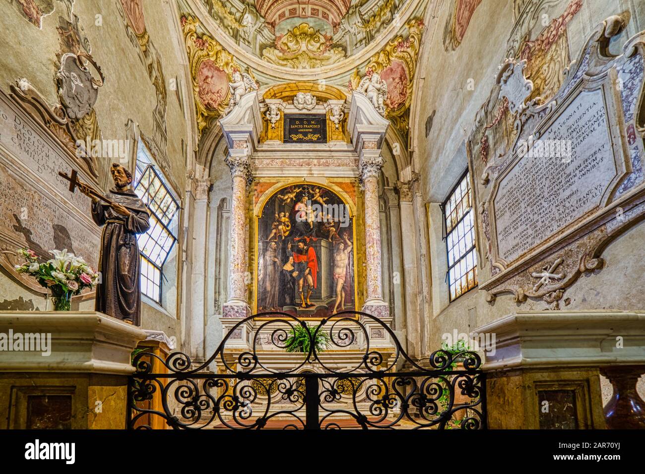 RAVENNA, ITALY - JUNE 19,2019: light is enlightening the Basilica of San Francesco where the funeral of Dante Alighieri was held Stock Photo