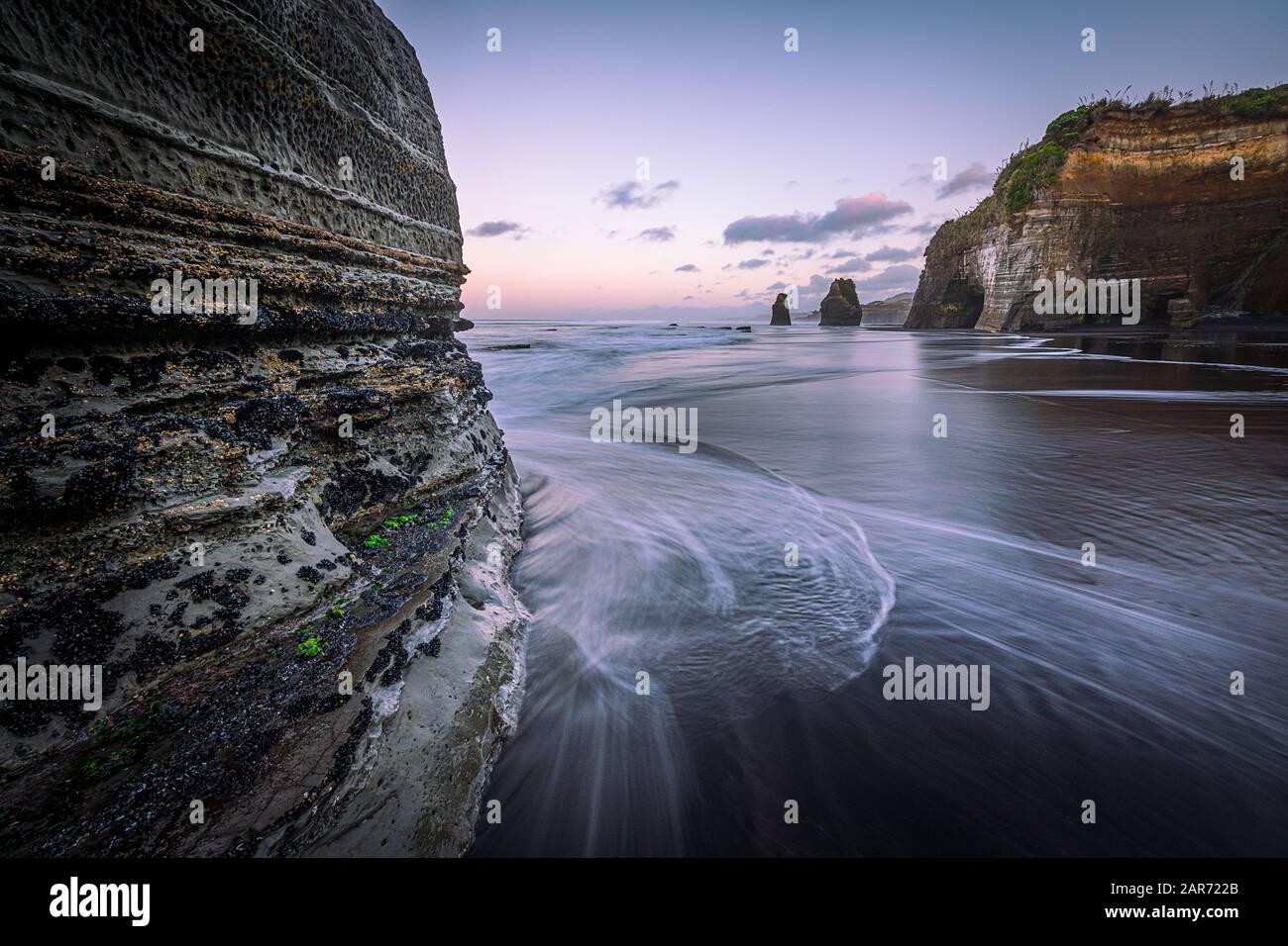 Tongaporutu Beach durin sunrise, New Zealand Stock Photo