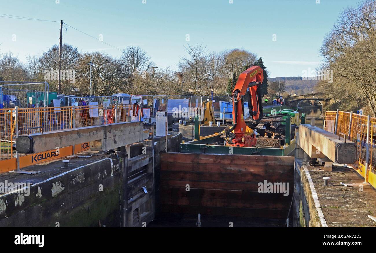 As part of the winter maintaince programme the CRT have fitted new lock gates at Dowley and held a open day for the public to see what they are doing. Stock Photo