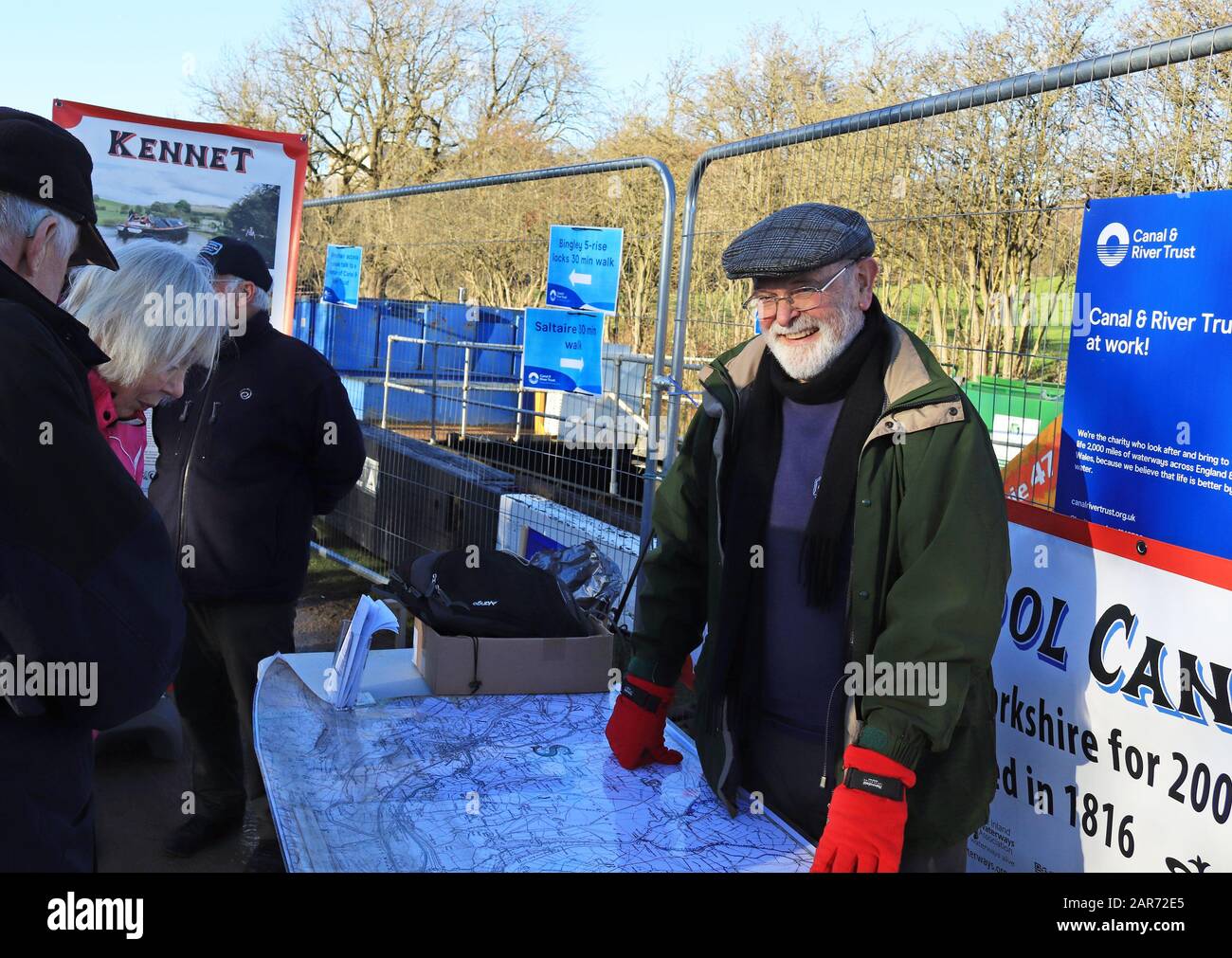 Mike Clarke, President of the L and L canal society at Dowley gap.   This is at a Canal and River Trust open at Dowley Gap in January 2020 Stock Photo
