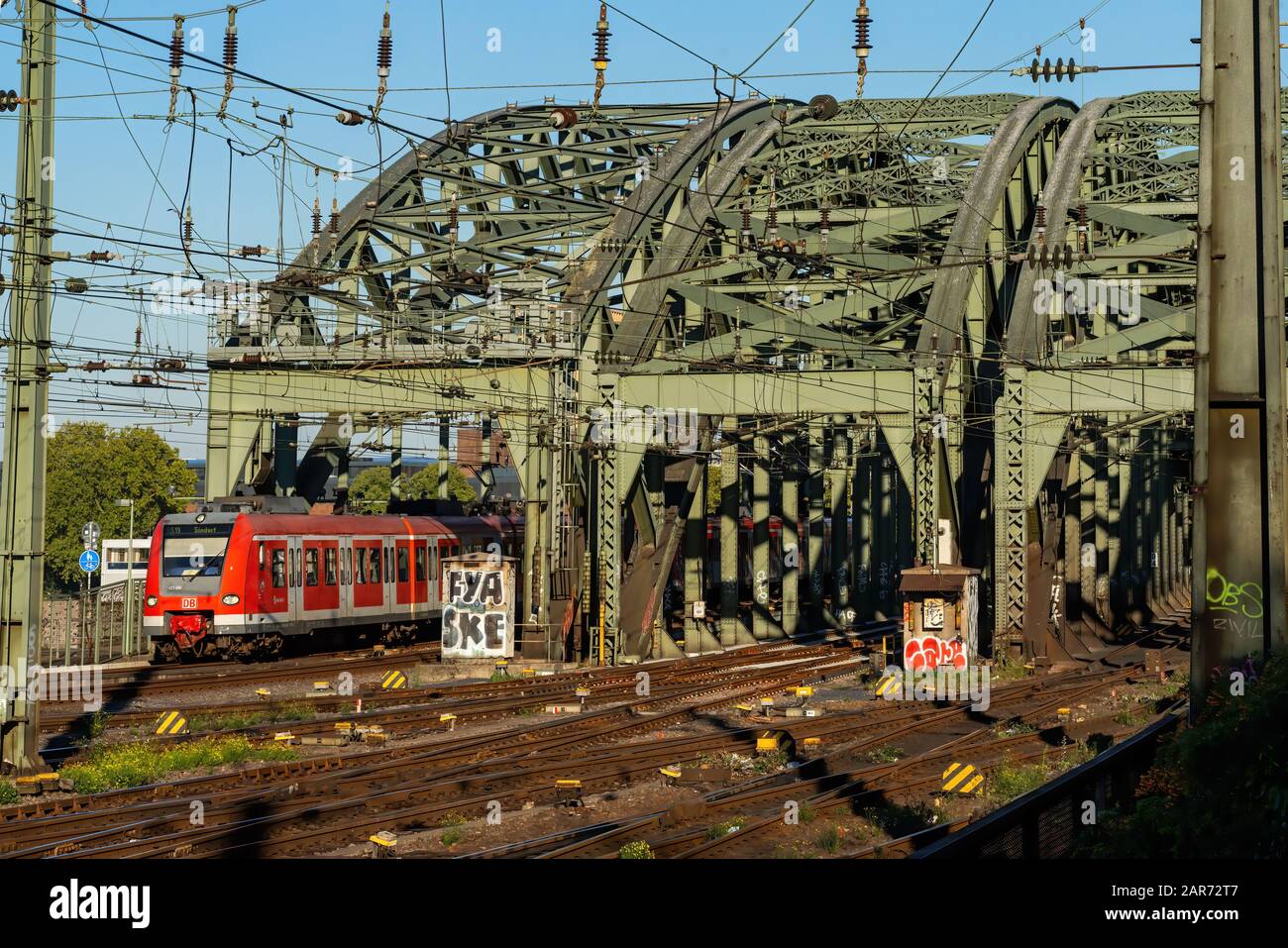 Cologne, Germany, 09/15/2019: Deutsche Bahn train leaving the central railway station of Cologne Stock Photo