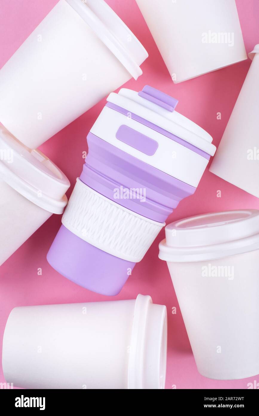 Reusable coffee cup vs disposable cups Stock Photo Alamy