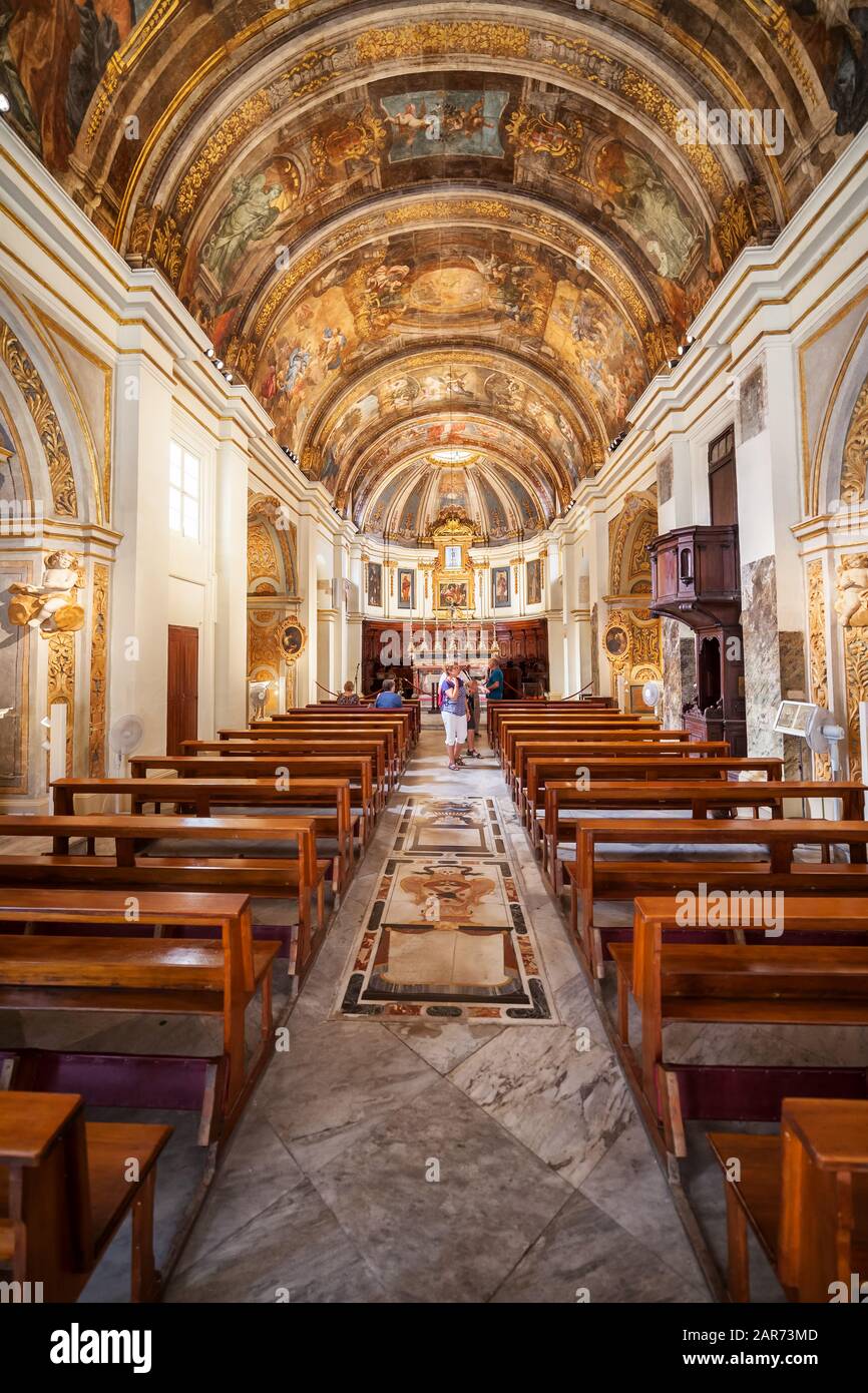Church of Our Lady of Victory Baroque interior in Valletta, Malta Stock