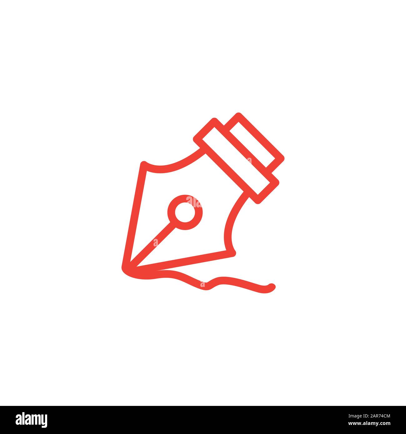Fountain Pen Nib Line Red Icon On White Background. Red Flat Style