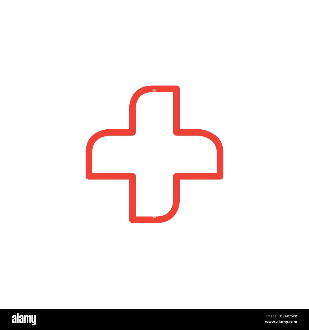 Medical Cross Line Red Icon On White Background. Red Flat Style Vector ...