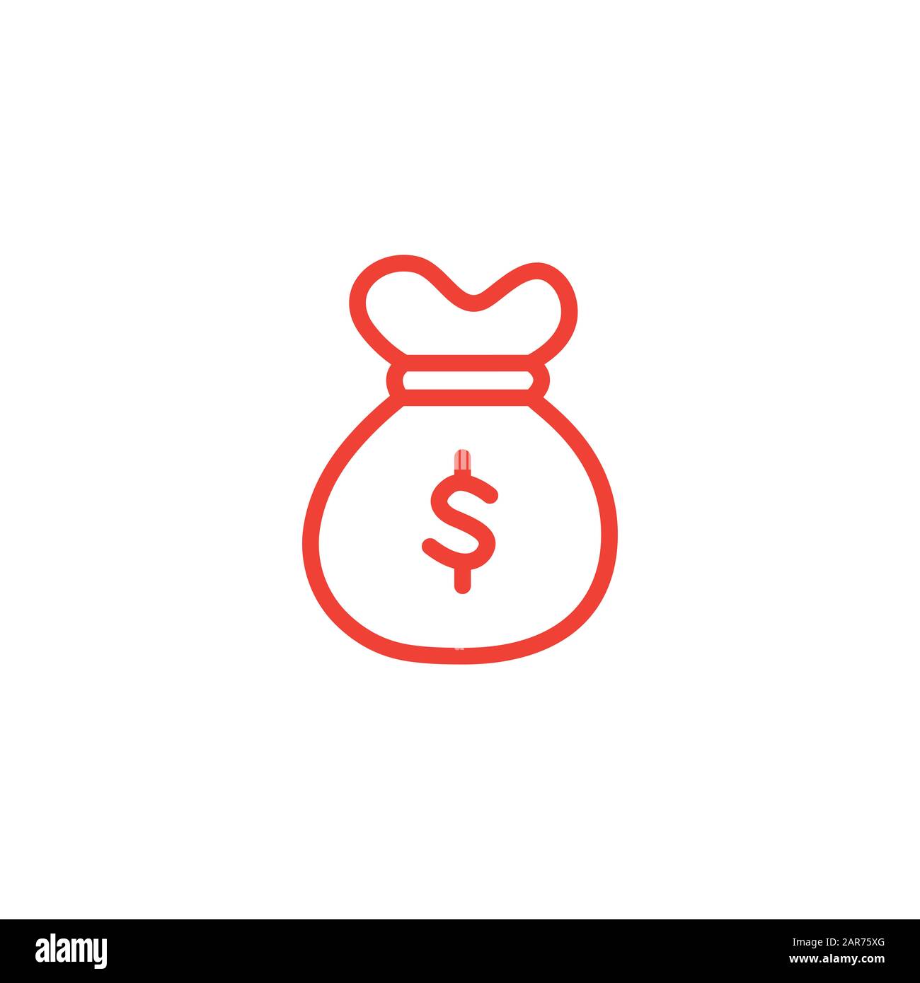 Money Sack Line Red Icon On White Background. Red Flat Style Vector ...