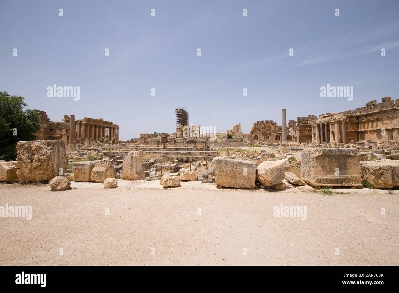 The Great Court. The ruins of the Roman city of Heliopolis or Baalbek in the Beqaa Valley. Baalbek, Lebanon - June, 2019 Stock Photo