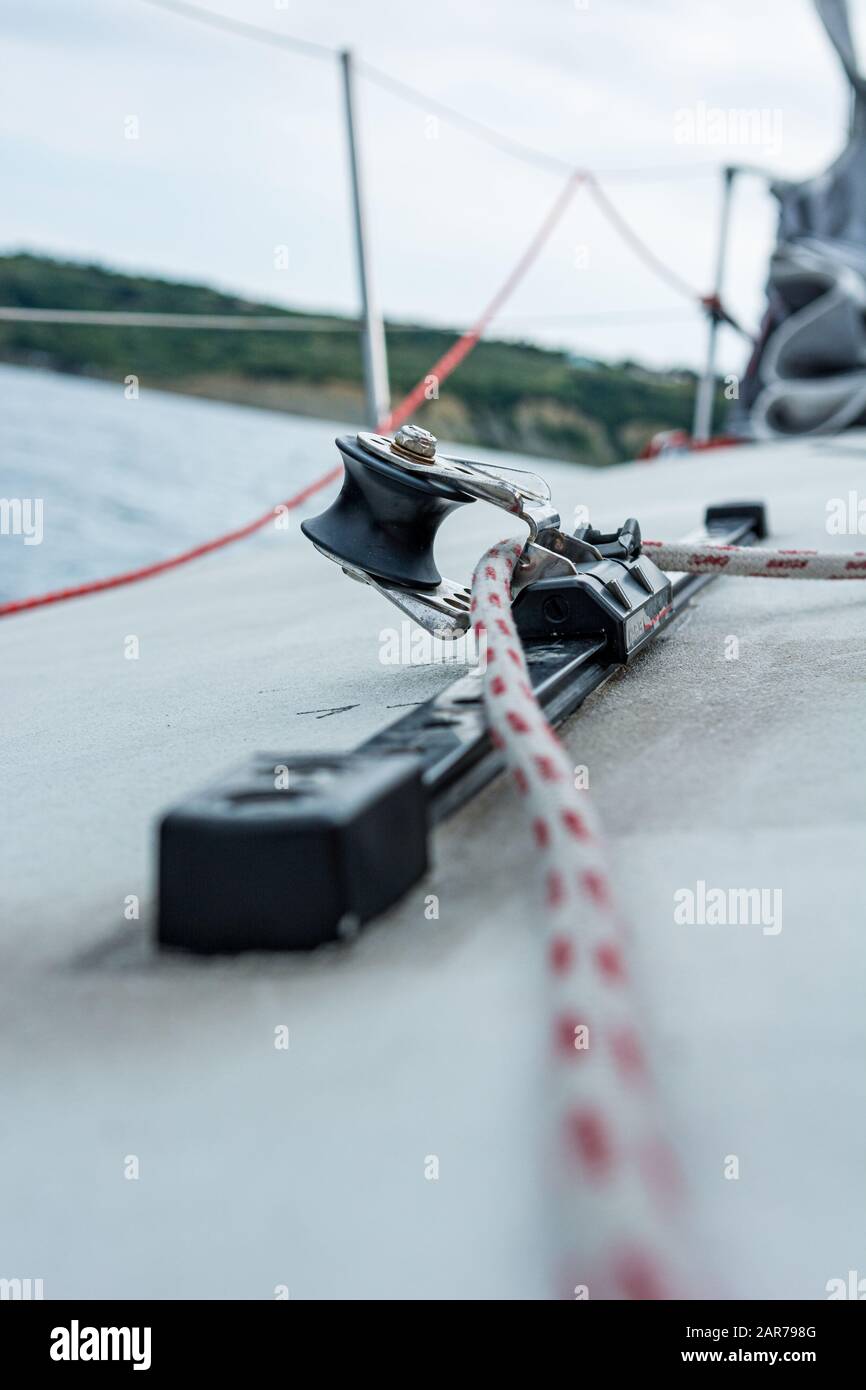 Hand winch on a sailboat while sailing Stock Photo Alamy