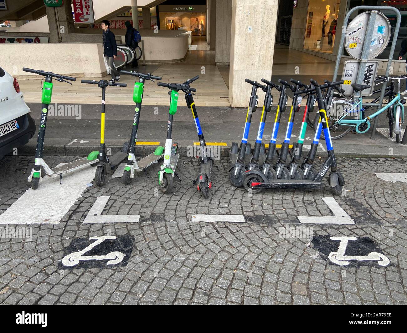PARKING SPOT IN PARIS FOR ELECTRIC SCOOTERS Stock Photo
