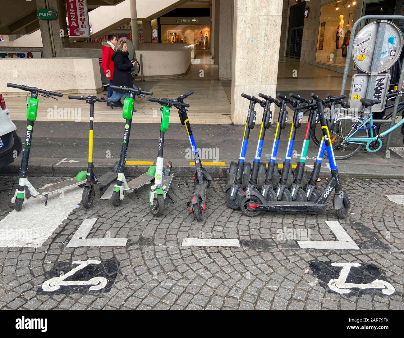 PARKING SPOT IN PARIS FOR ELECTRIC SCOOTERS Stock Photo