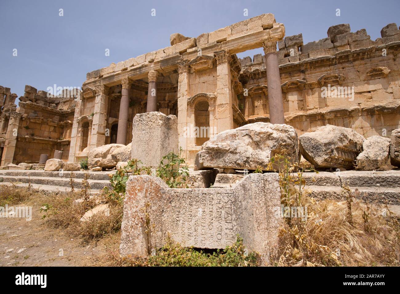 Portico. The Great Court. The ruins of the Roman city of Heliopolis or Baalbek in the Beqaa Valley. Baalbek, Lebanon - June, 2019 Stock Photo