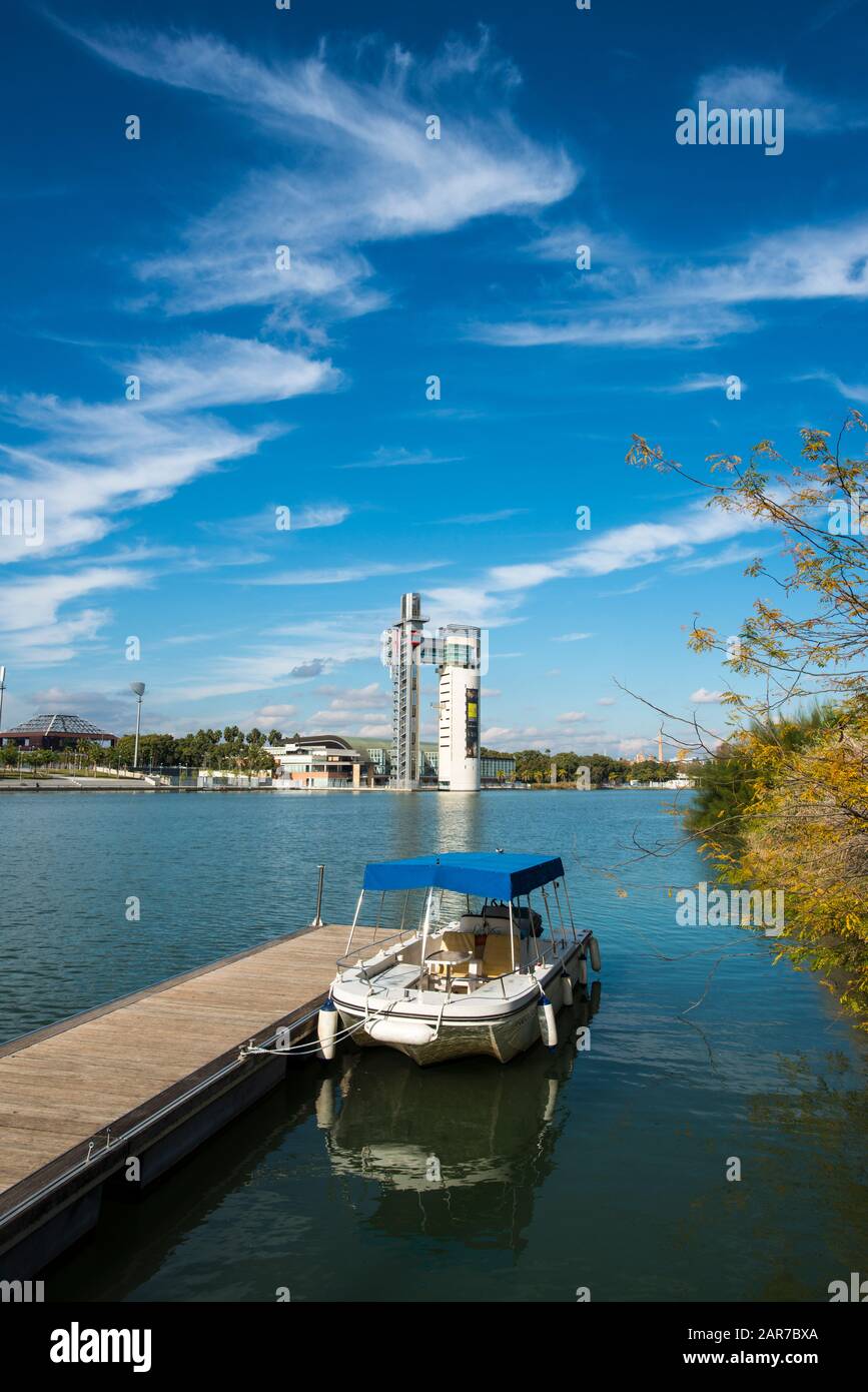 Touring the Guadalquivir river by boat Stock Photo