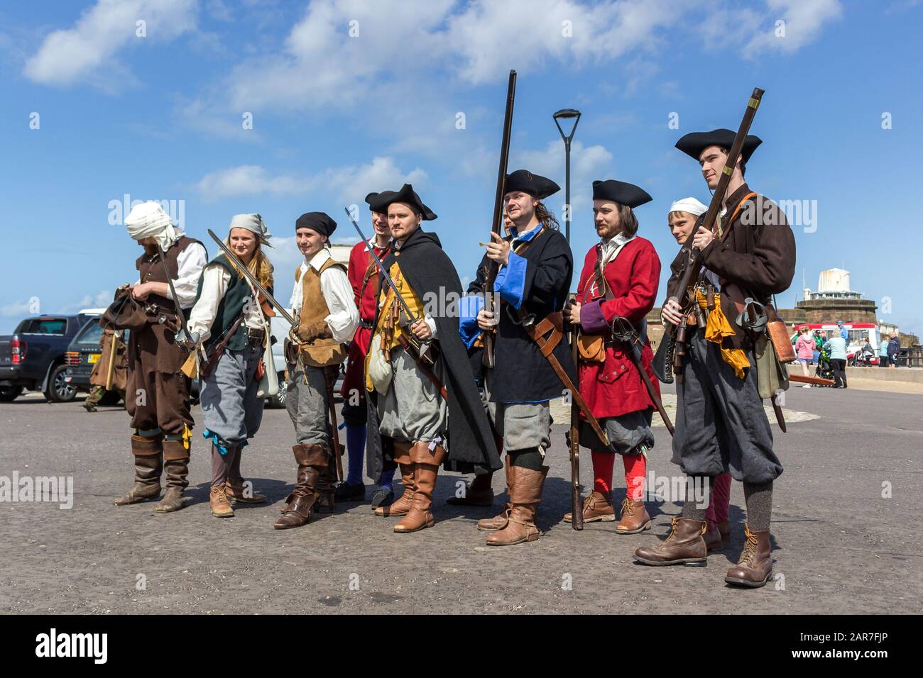 Re-enactors wearing pirate costumes at New Brighton Pirate festival 2019 Stock Photo
