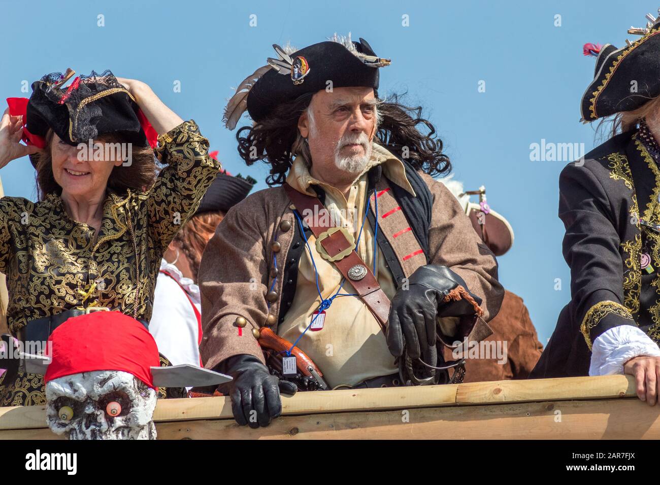 Re-enactors wearing pirate costumes at New Brighton Pirate festival 2019 Stock Photo