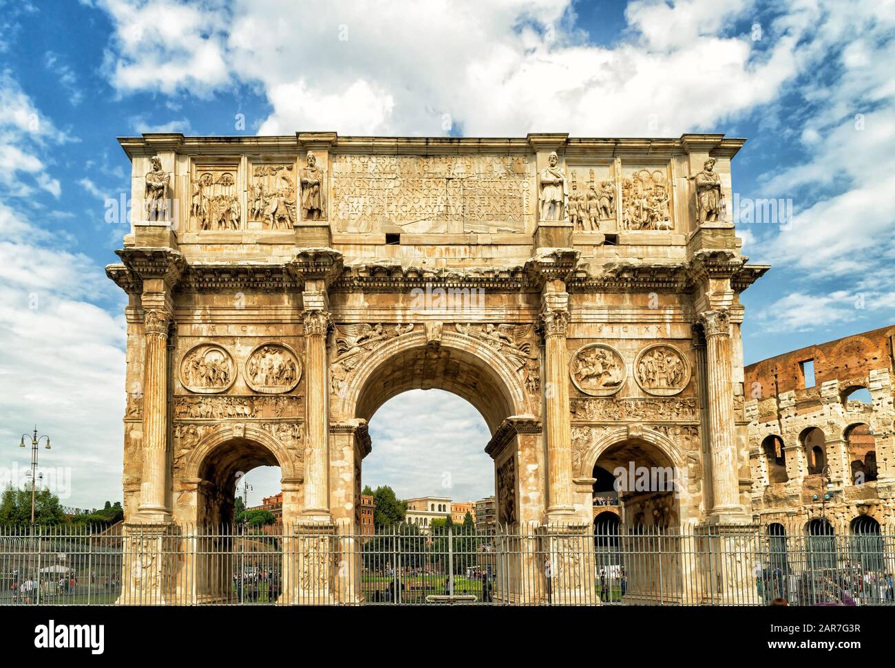 Antique arch of Constantine near Coliseum, Rome, Italy Stock Photo
