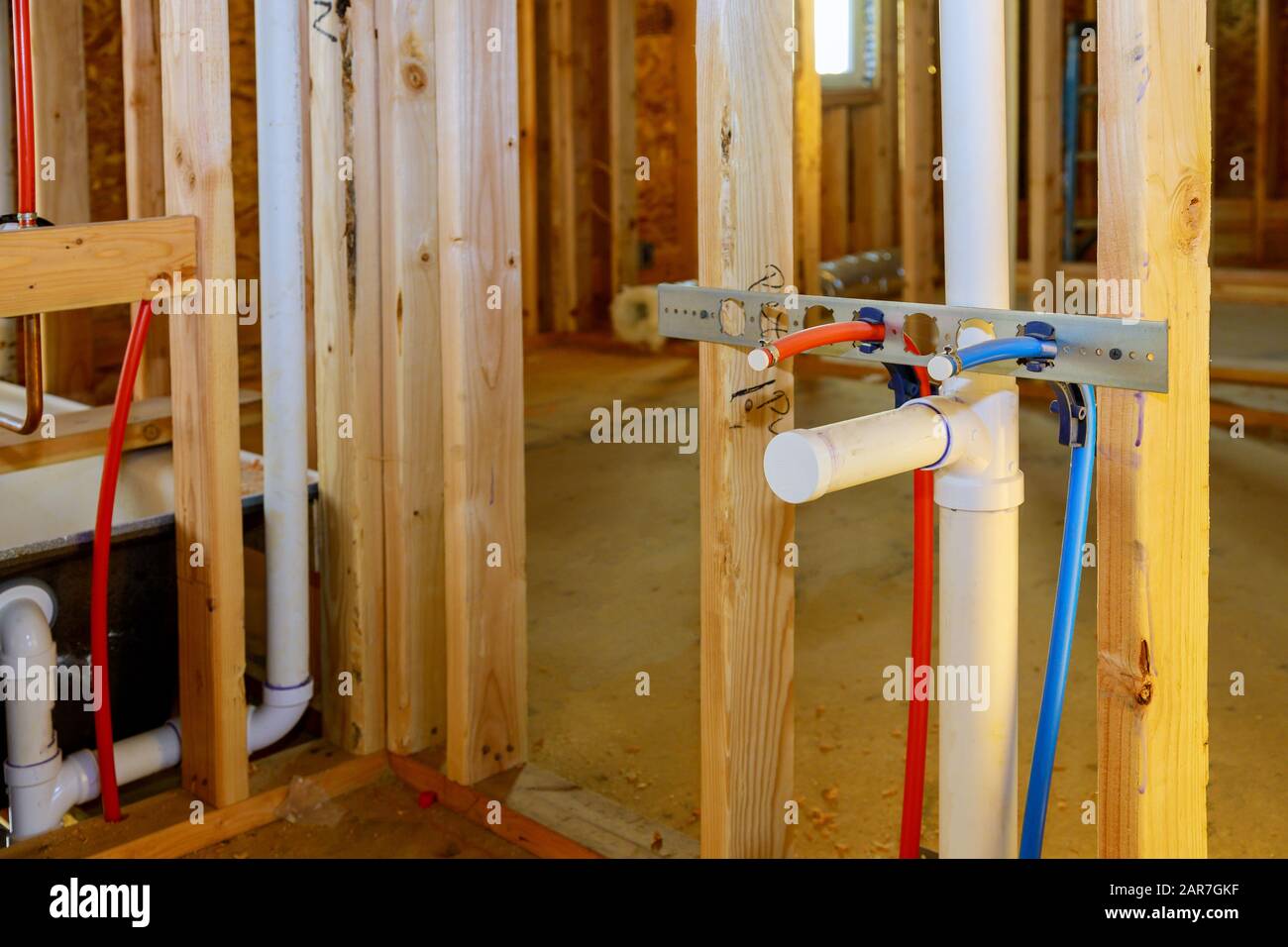 PVC pipe connections install and assemble water drain under the