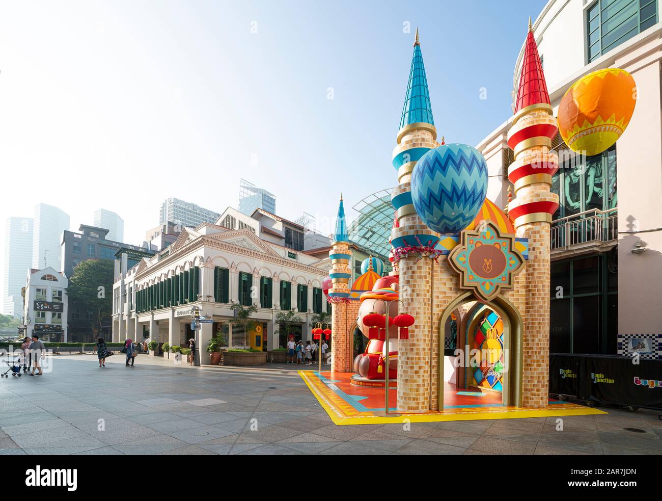 Singapore.  January 2020. The installations for the Chinese New Year outside the Bugis junction Stock Photo