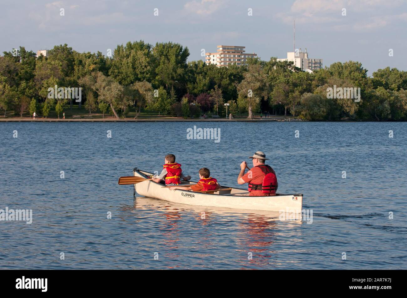 Canoeing in Wascana lake, Regina, Saskatchewan, Canada Stock Photo
