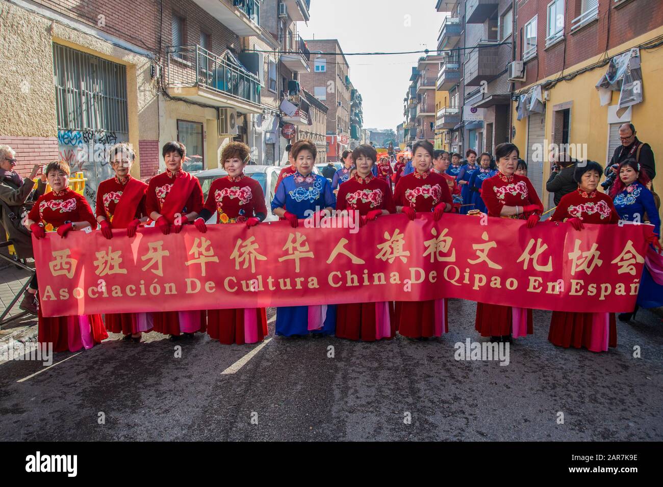 chinese new year celebrations 2020, “year of the rat” in the neighbourhood of usera in Madrid, Spain. Stock Photo
