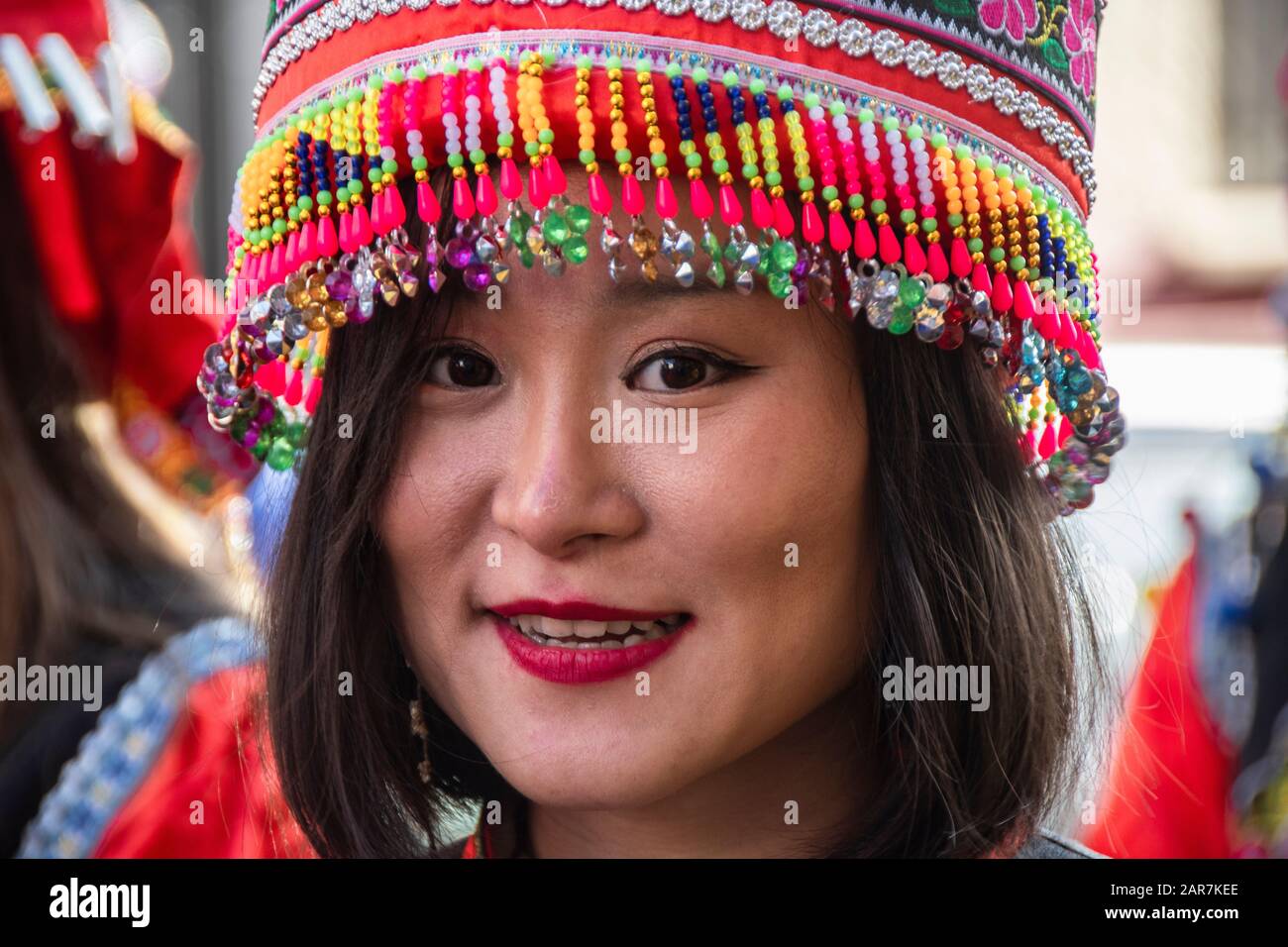 chinese new year celebrations 2020, “year of the rat” in the neighbourhood of usera in Madrid, Spain. Stock Photo