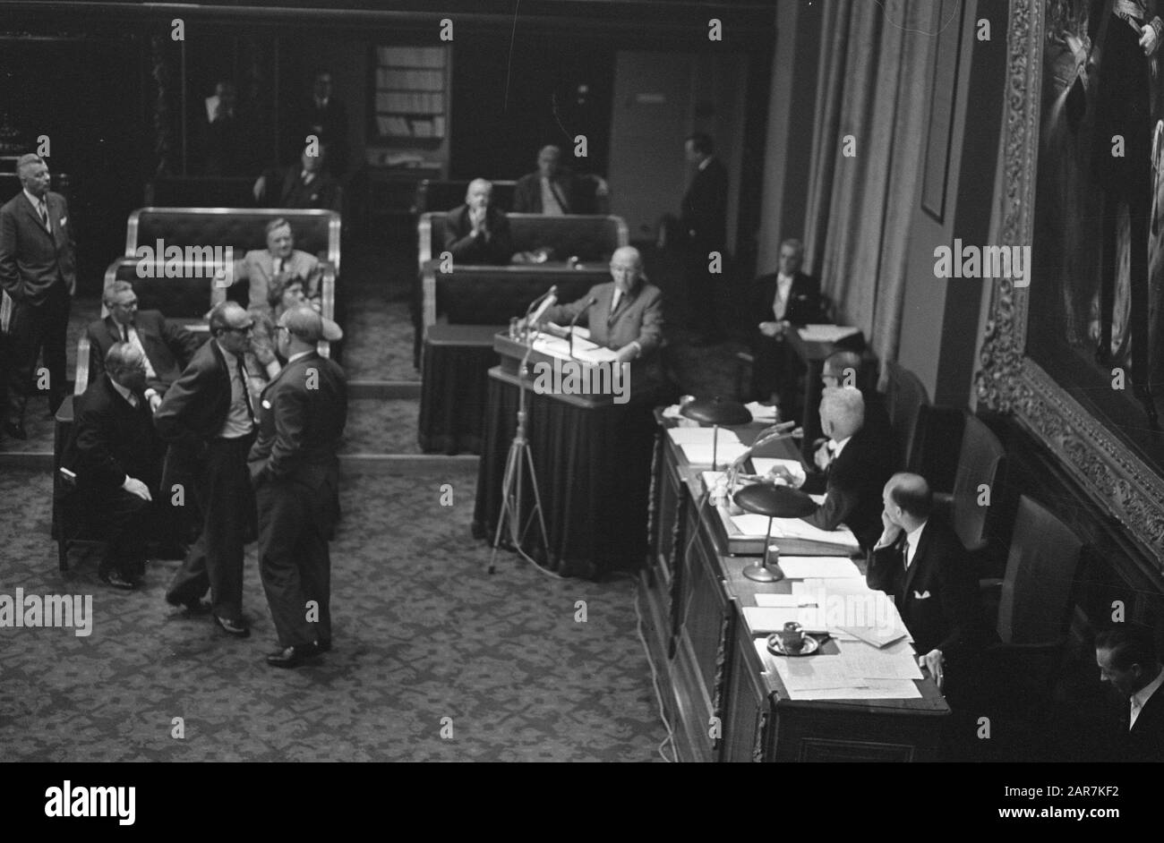 First Chamber dealt with a statement by Mr Hendrik Adams van de Boerenparij  politicians, MPs Date: 4 October 1966 Location: The Hague, Zuid-Holland Keywords: MPs, politicians Stock Photo