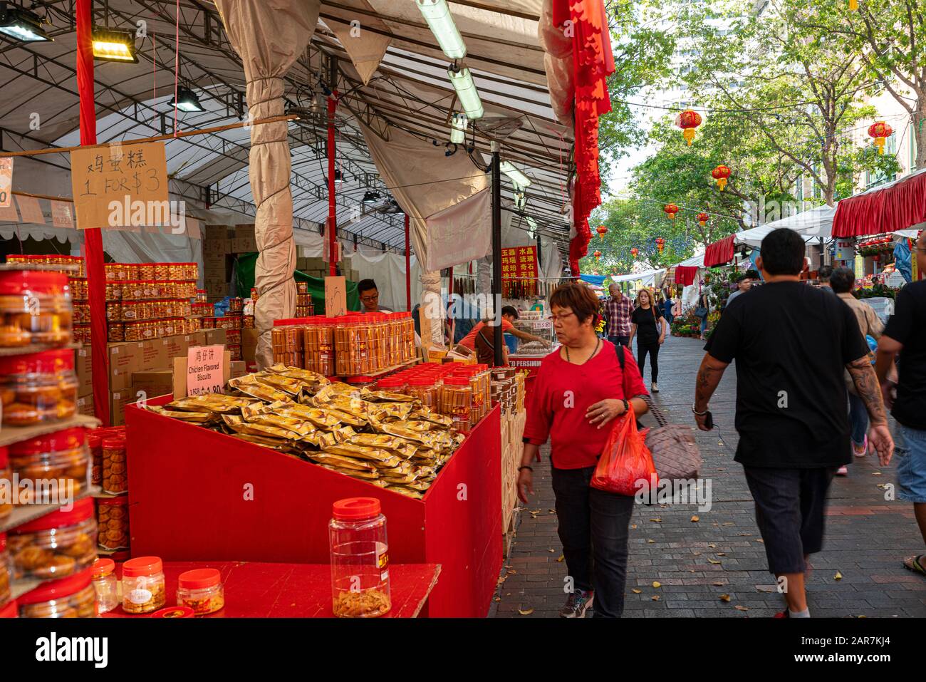 Singapore.  January 2020.  The stalls in the Chinese market in Waterloo street Stock Photo