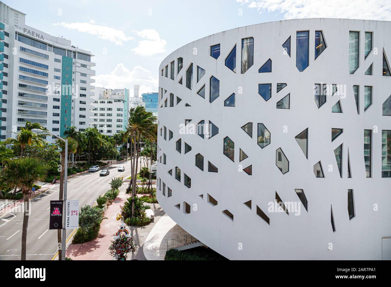 Miami Beach Florida,Collins Avenue,Faena District Forum,cultural neighborhood,events performance venue,circular building,Office for Metropolitan Archi Stock Photo