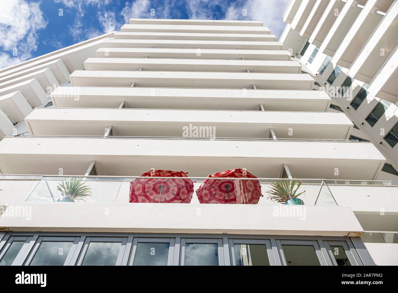 Miami Beach Florida,Collins Avenue,Faena District,cultural neighborhood,Faena Hotel,luxury five-star hotel,exterior,balconies,looking up,FL191231116 Stock Photo