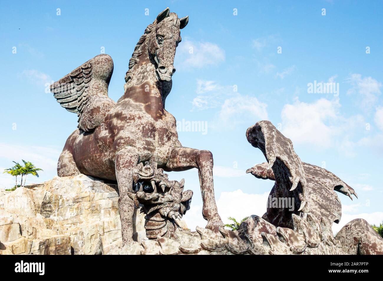 Miami Florida,Gulfstream Park horse racing track,statue,Miami Florida,Aventura,Gulfstream Park horse racing track,statue,sculpture,bronze,Pegasus & Dr Stock Photo