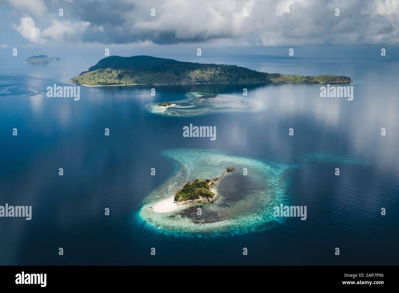 Aerial view of small tropical island with white sand beach, Beautiful ...