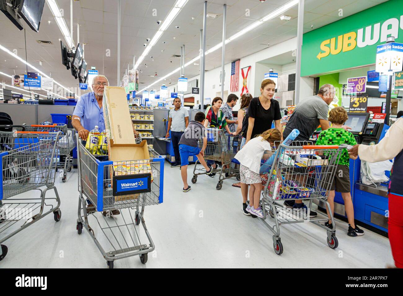 Hallandale Florida,Walmart Big-Box,inside interior,interior inside,shopping shopper shoppers shop shops market markets marketplace buying selling,reta Stock Photo