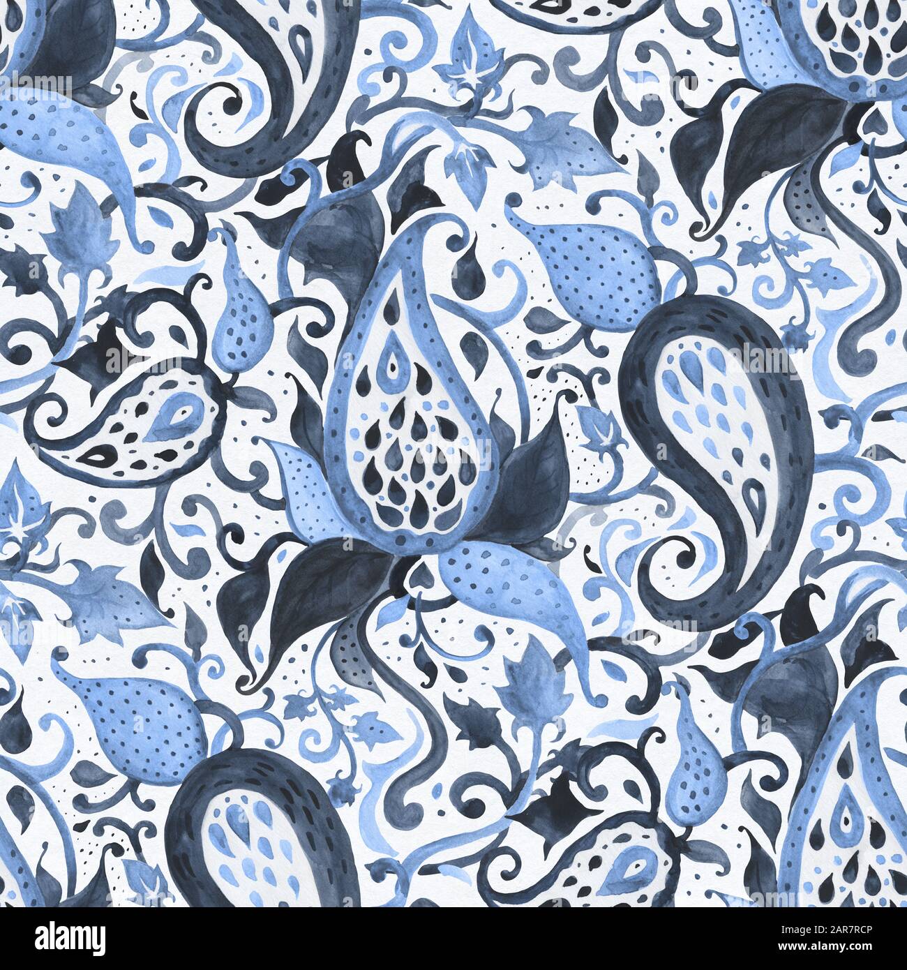 Seamless vintage pattern of Abstract Flowers. Watercolor Hand Drawn background Stock Photo