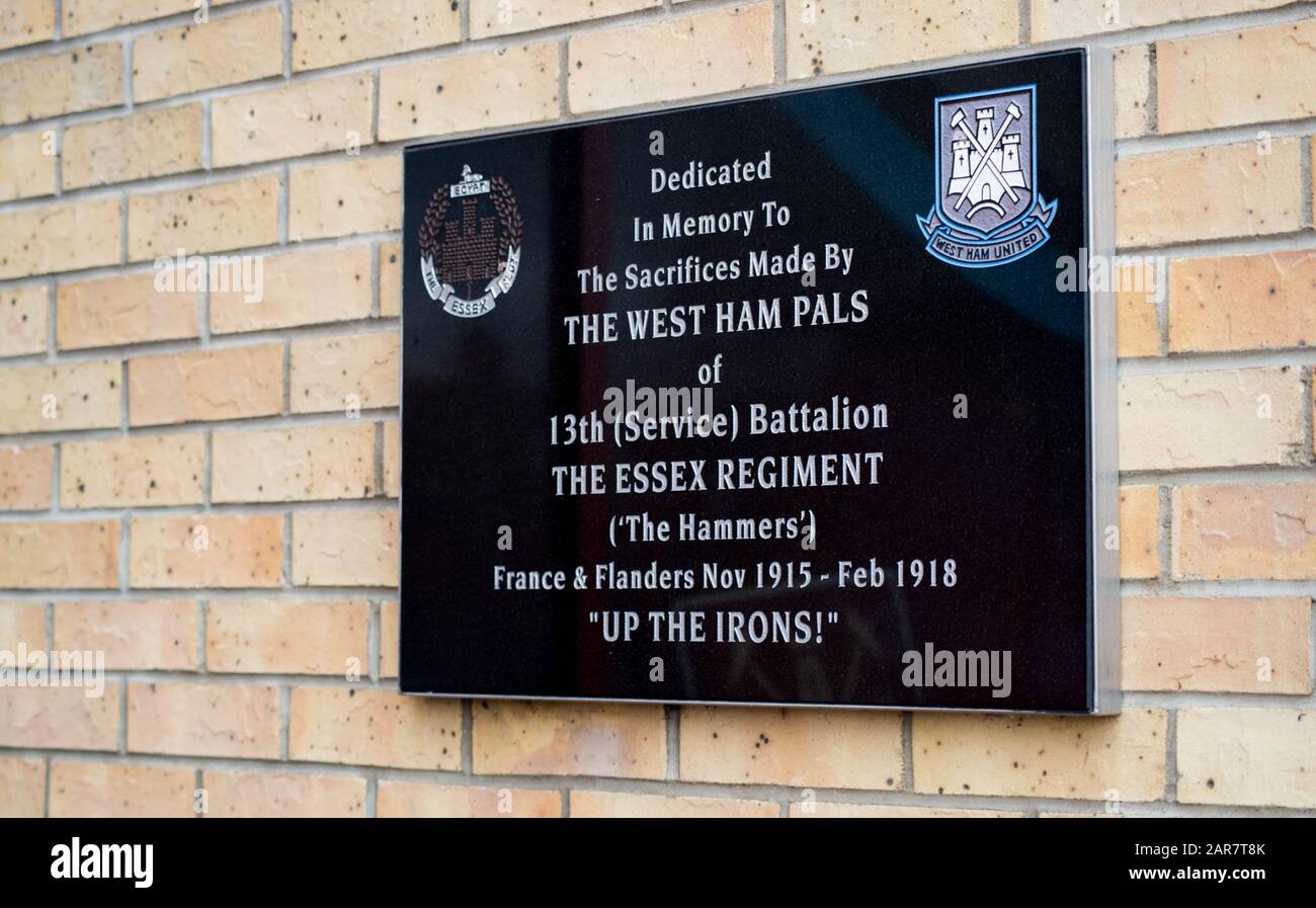 Remembrance Plaque Detail from the Boleyn Ground, Upton Park, West Ham United Football Club's old stadium prior to it's demolition Stock Photo