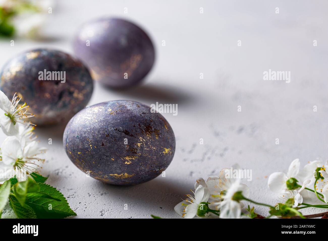 Easter painted eggs with marble effect Stock Photo